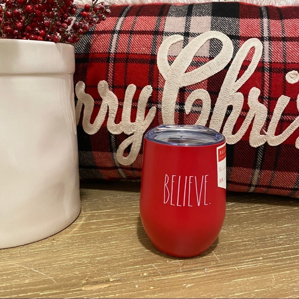 Rae Dunn BELIEVE wine tumbler Red